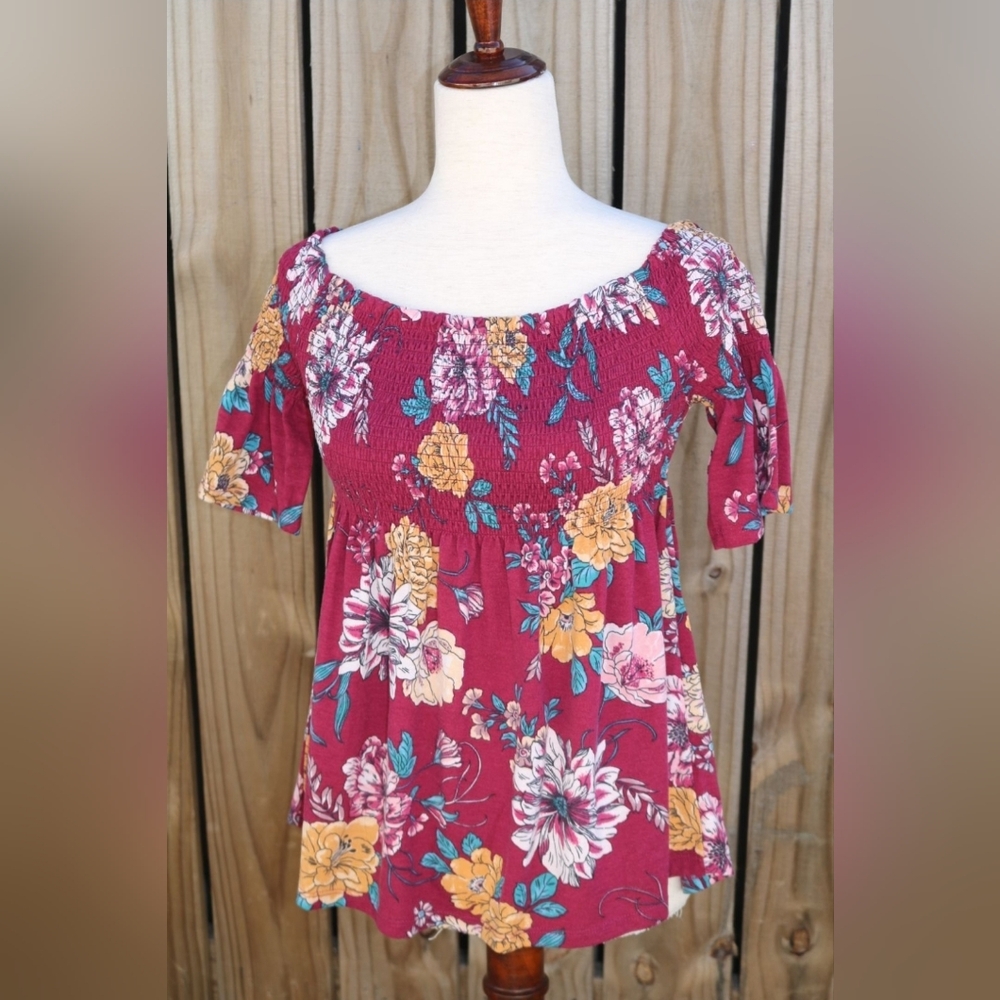 Womens Xhilaration smocked Floral off shoulder Large stretchy